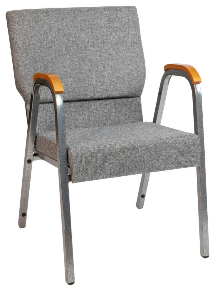 HERCULES Series 21"W Stacking Wood Chair, Gray Fabric and Silver Vein Frame