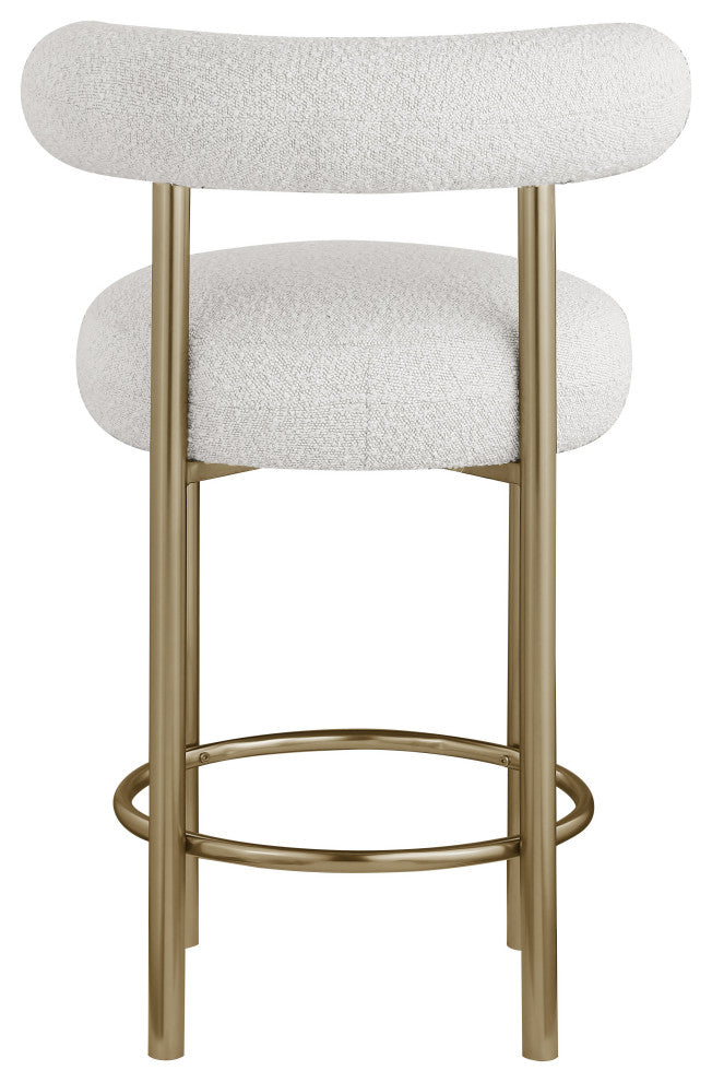 Bordeaux Upholstered Stool, Cream, Boucle Fabric, Brushed Brass, Set of 2