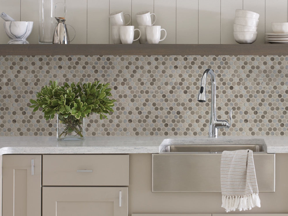 Shaw CS29Z Chateau Penny Round Mosaic - 11-5/16" x 12" Circle - Bianco Carrara
