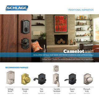 Schlage BE375-CAM Camelot Touch Keyless Electronic Deadbolt - Satin Chrome