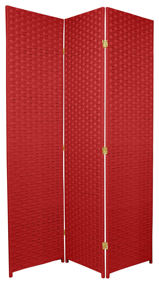 6' Tall Woven Fiber Room Divider, Special Edition, Cherry Red, 3 Panel