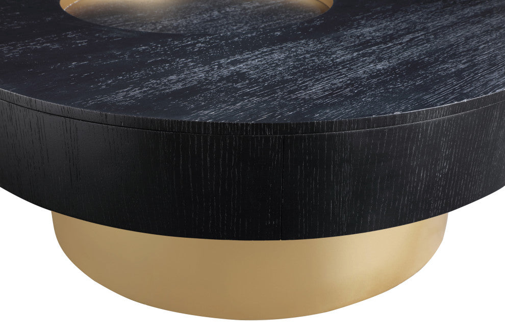 Makai Coffee Table with Oak Veneer Top and Metal Base, Black