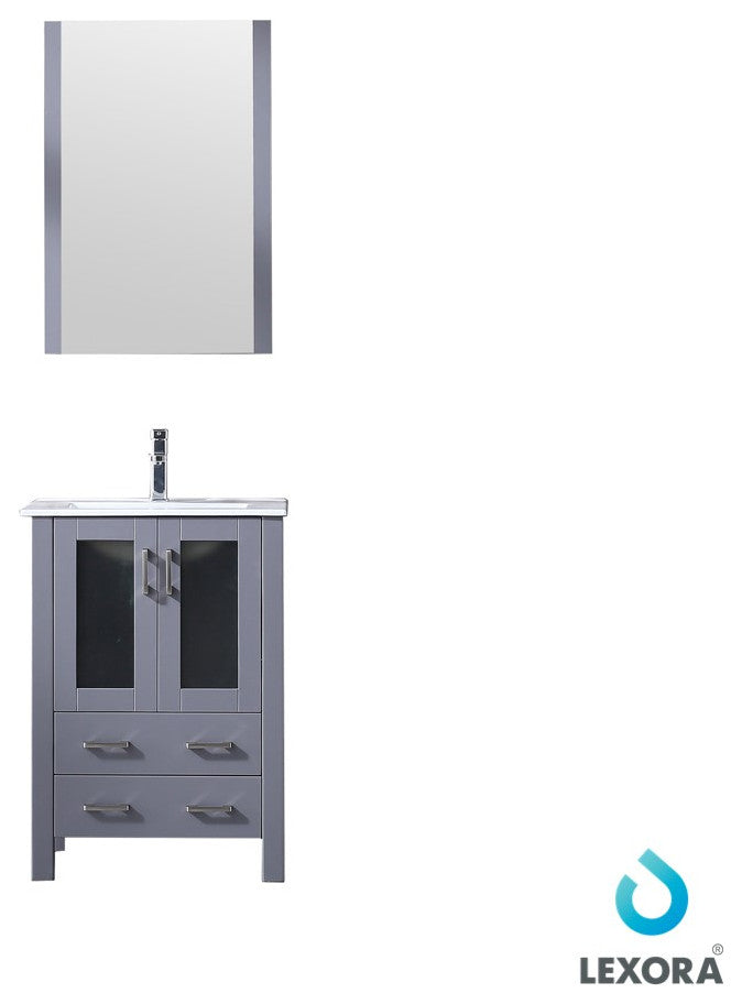 Volez 24" Dark Gray Single Vanity Integrated Top Sink, 22" Wall Mirror