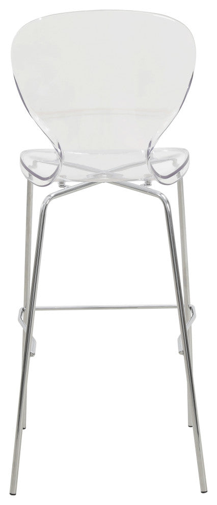 LeisureMod Oyster Acrylic Barstool With Steel Frame in Chrome Finish, Clear
