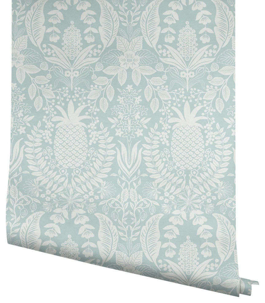 Pineapple Damask Light Blue Wallpaper