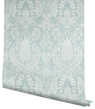 Pineapple Damask Light Blue Wallpaper