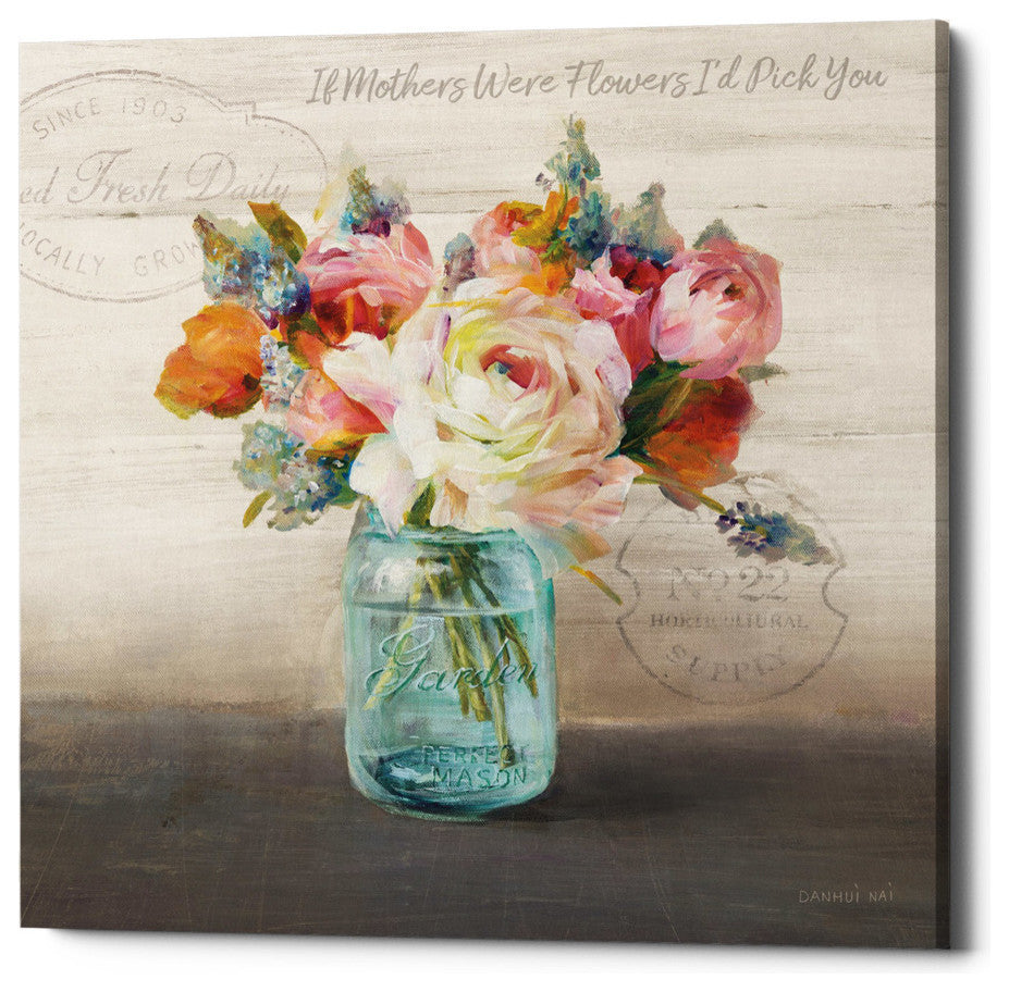 "French Cottage Bouquet II Mothers" by Danhui Nai Giclee Canvas Art, 26"x26"