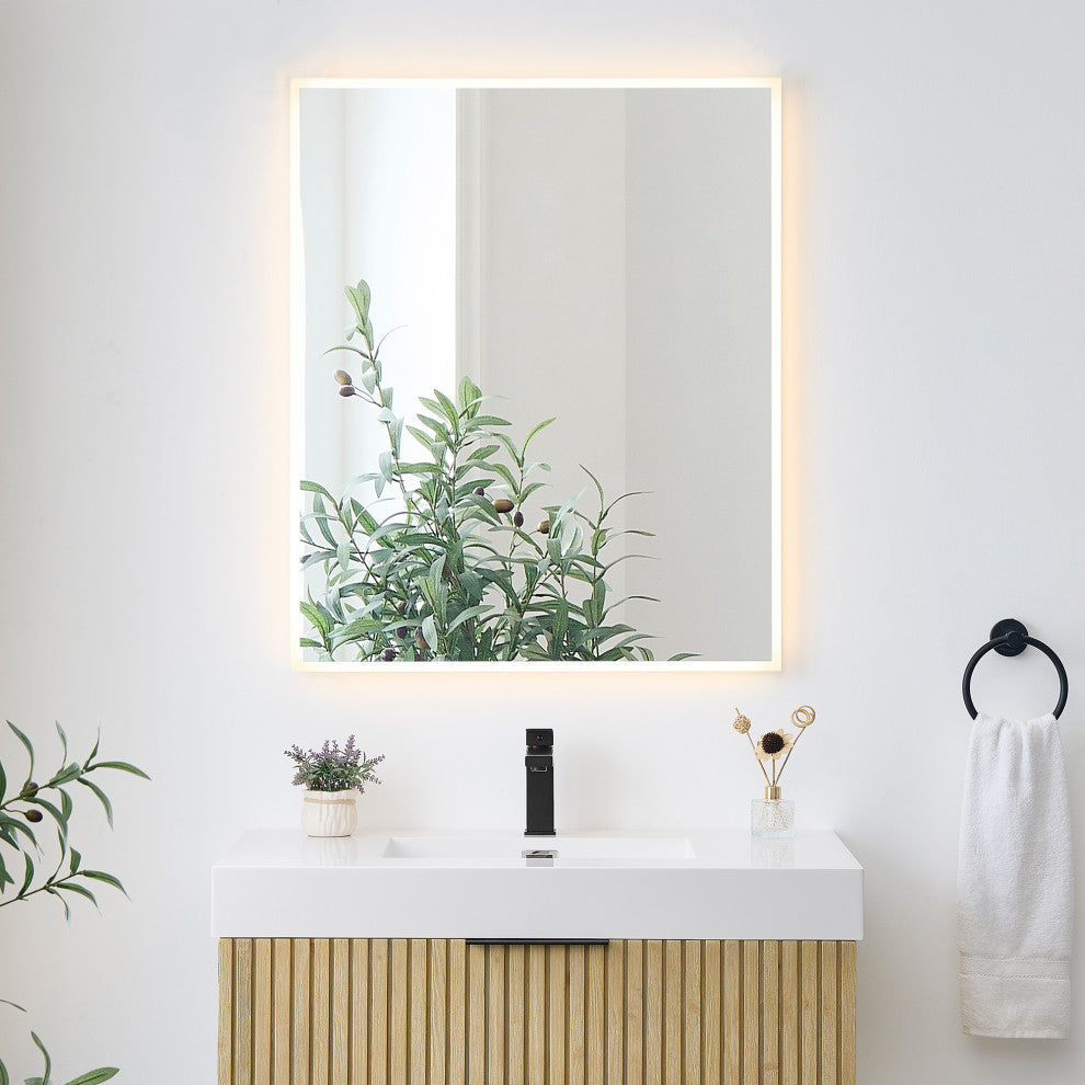 Aurora Framelesss Anti-Fog Dimmable LED Lighted Wall Mirror, No Frame, 36"