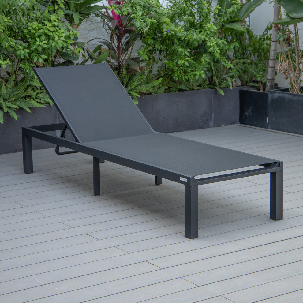 LeisureMod Marlin Patio Chaise Lounge Chair With Black Frame, Black