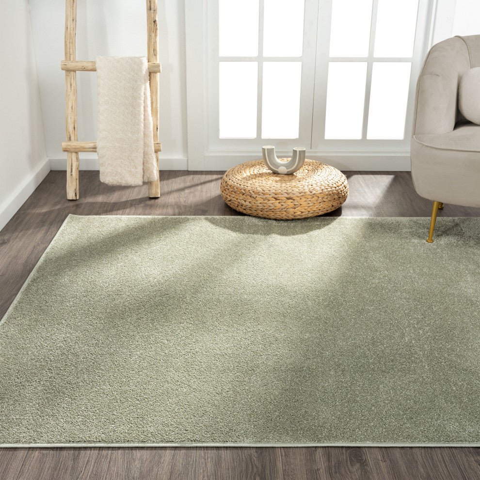 Haze Solid Low-Pile Runner Rug, Green, 5 X 8