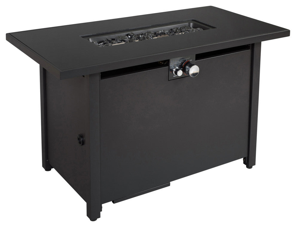 Smoked Glass Metal Rectangle Fire Pit, Black