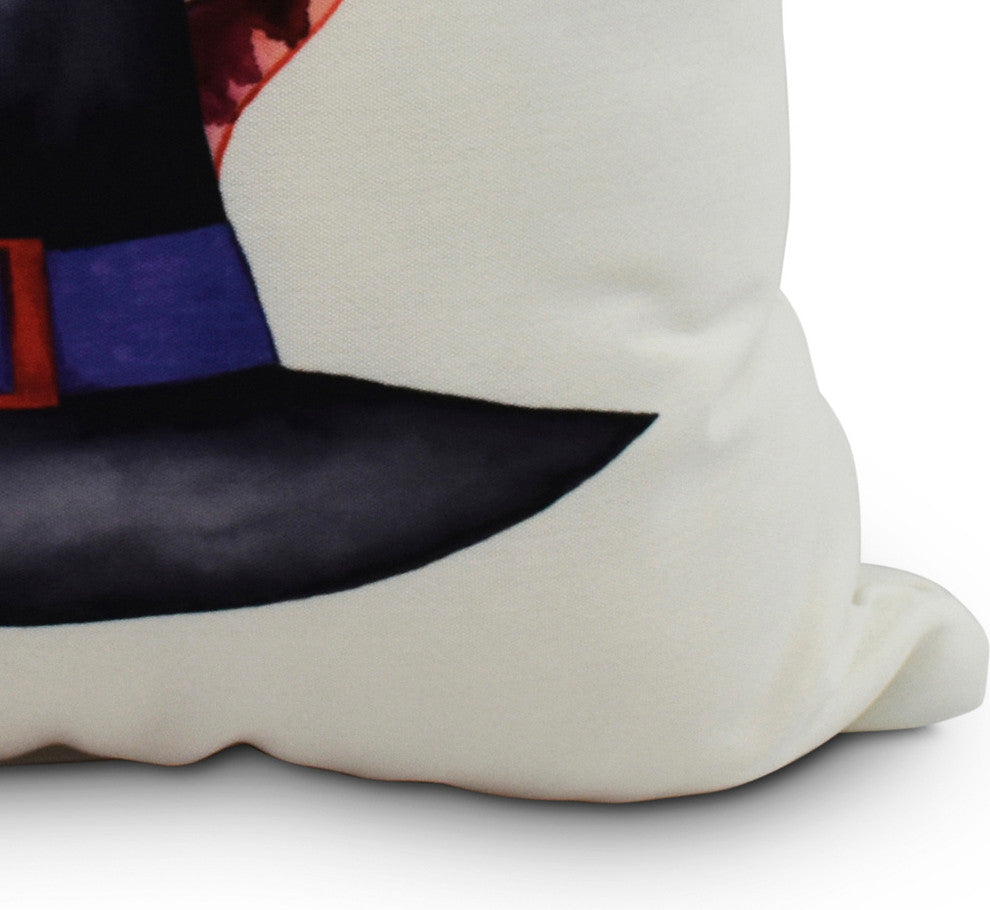 Cat Behind the Hat 18" Cream Halloween Print Decorative Throw Pillow