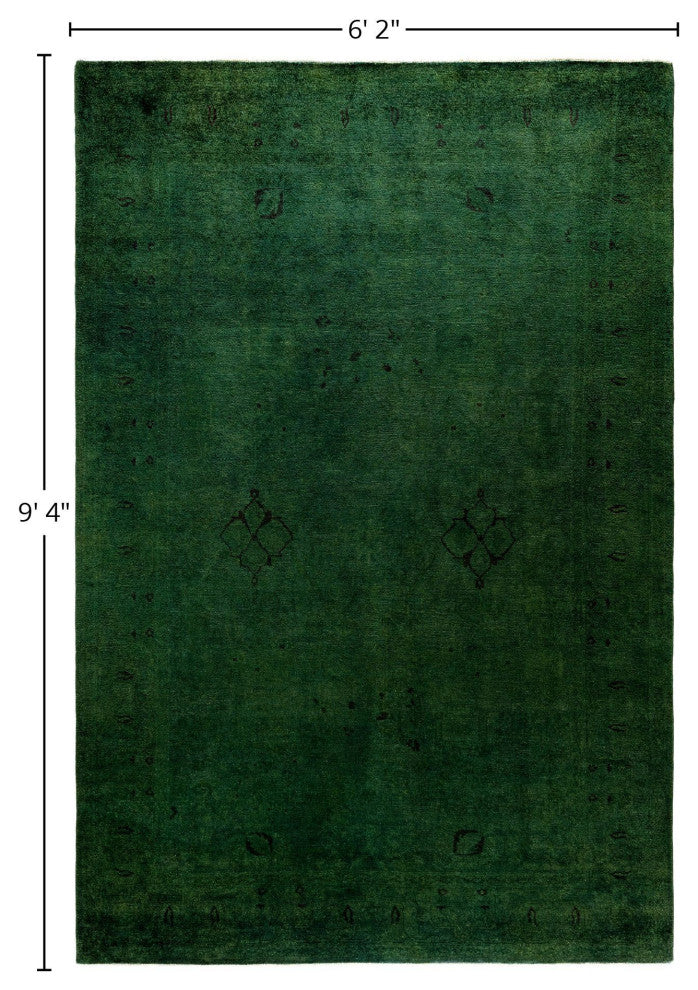 Overdyed One-of-a-Kind Hand-Knotted Area Rug Green, 6' 2" x 9' 4"