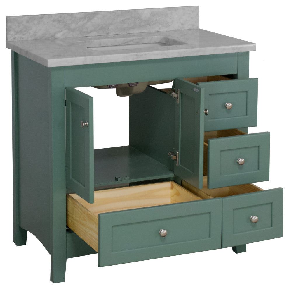 Abbey 36" Bathroom Vanity, Sage Green, Carrara Marble