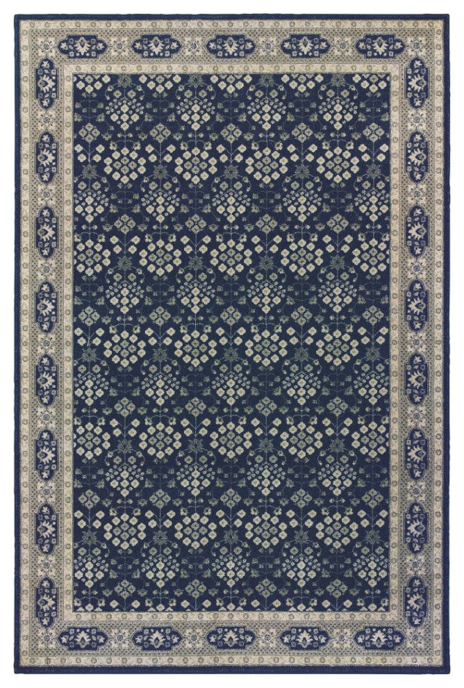 4??6??Navy And Gray Floral Ditsy Area Rug
