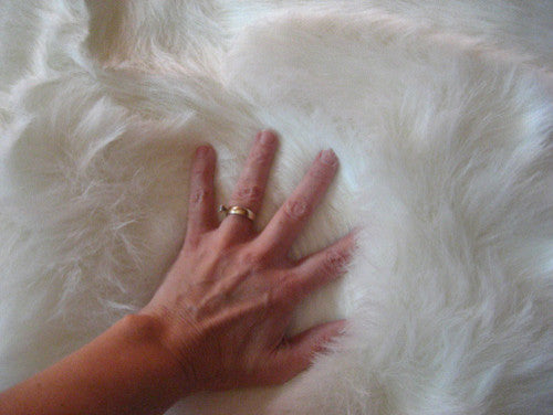 Snowy White Polar Bear Faux Fur Round Rug, Sheepskin Round