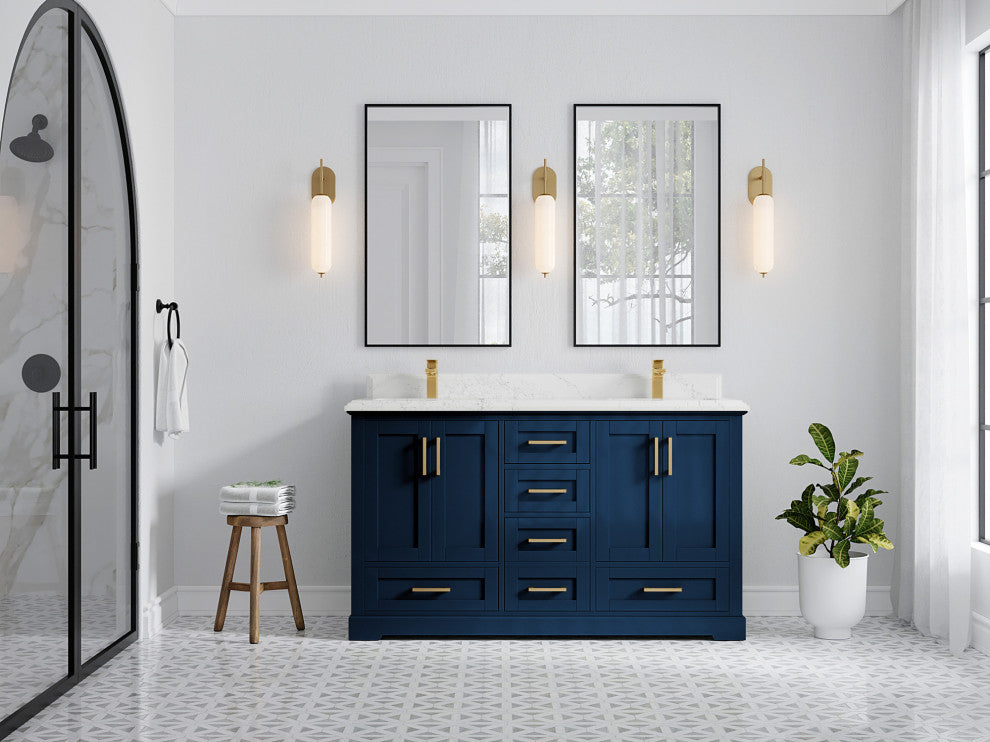Boston 60 Double Bathroom Vanity in Navy Blue 1.5" Empira Quartz