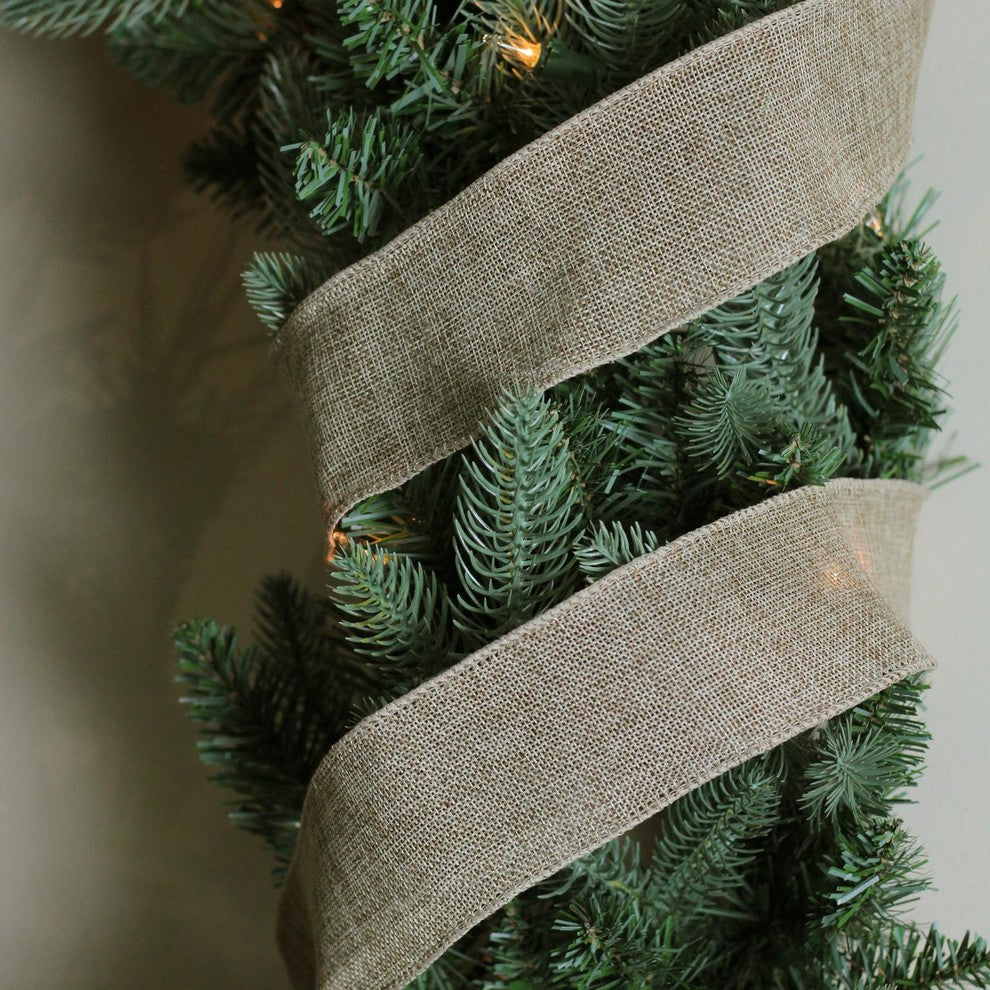 Green & Brown Burlap Wired Christmas Craft Ribbon