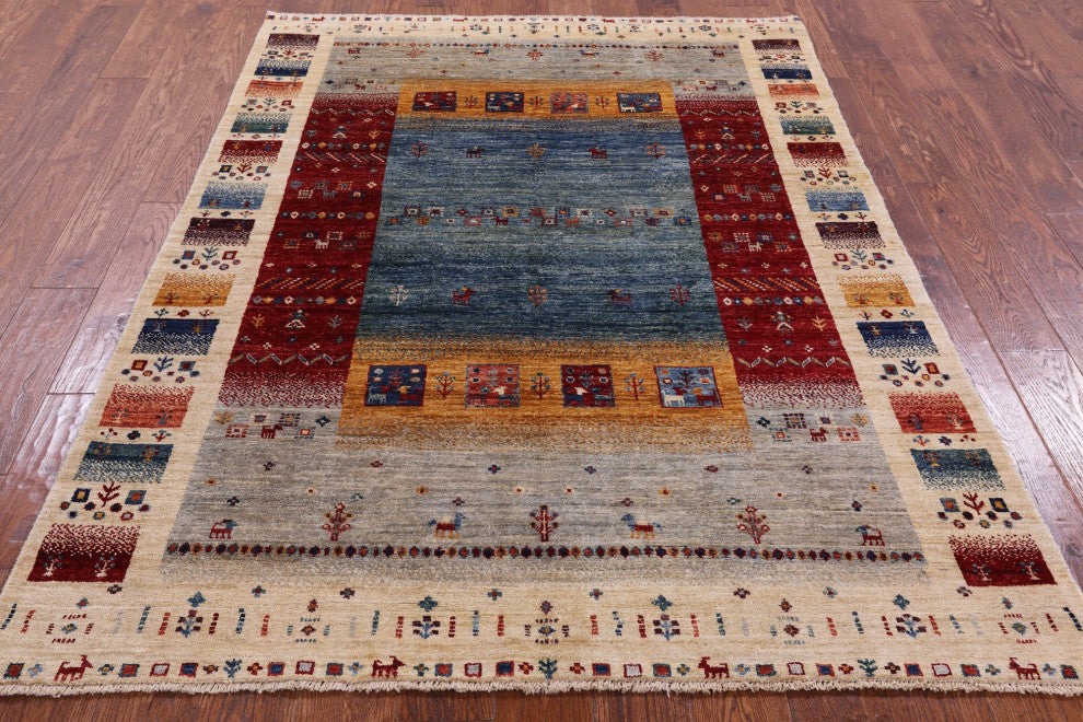 Hand-Knotted Persian Gabbeh Tribal Rug 4' 10" X 6' 7" Q5295
