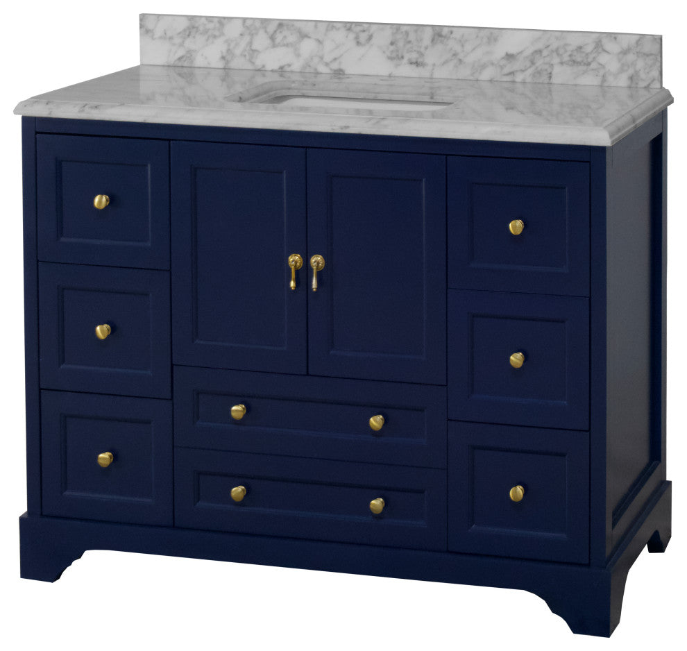 Madison 48" Bathroom Vanity, Royal Blue, Carrara Marble