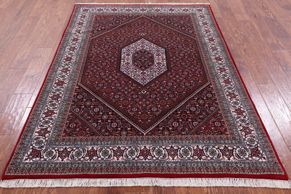 4' 8" X 6' 8" Fine Persian Bijar Wool and Silk Rug Q6725