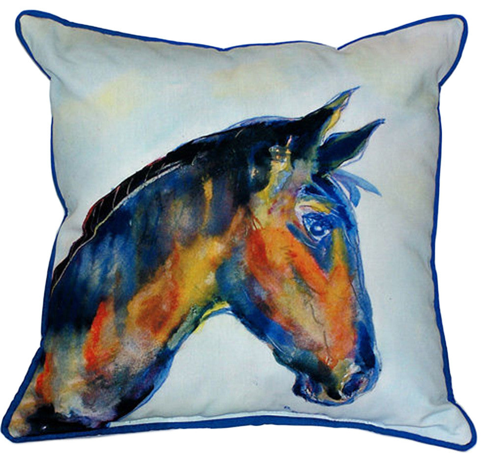 Betsy Drake Blue Horse Extra Large 22 X 22 Indoor / Outdoor Pillow
