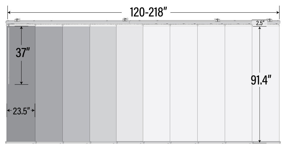 Flourishing White 10-Panel Track Extendable Vertical Blinds 120-218"W