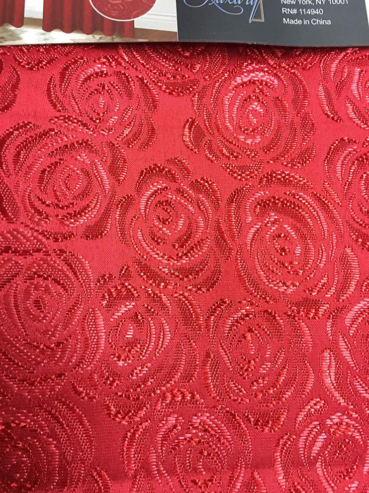 Angelina Damask 7 Piece Curtain, Beaded Austrian Valances and Swag Set, Red