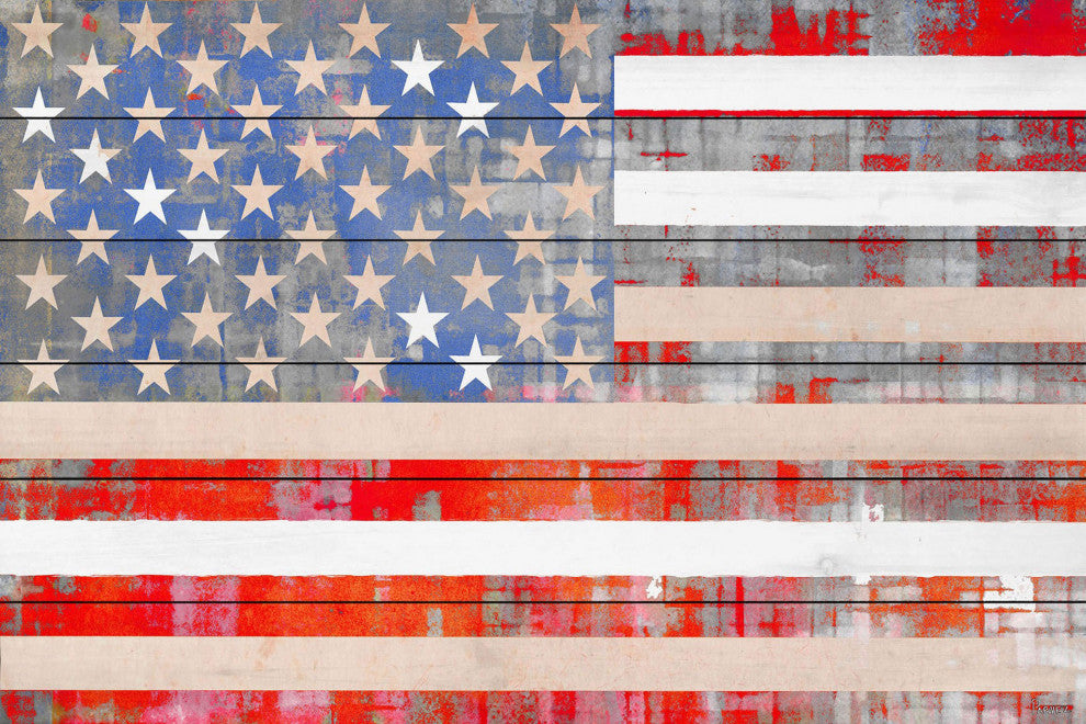 "American Dream" Painting Print on White Wood, 18"x12"