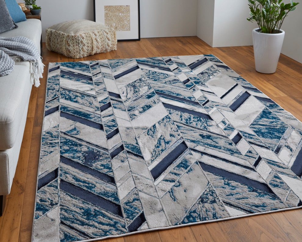 Weave & Wander Armada Modern Navy Blue/Beige Rug, 10'x13'2"