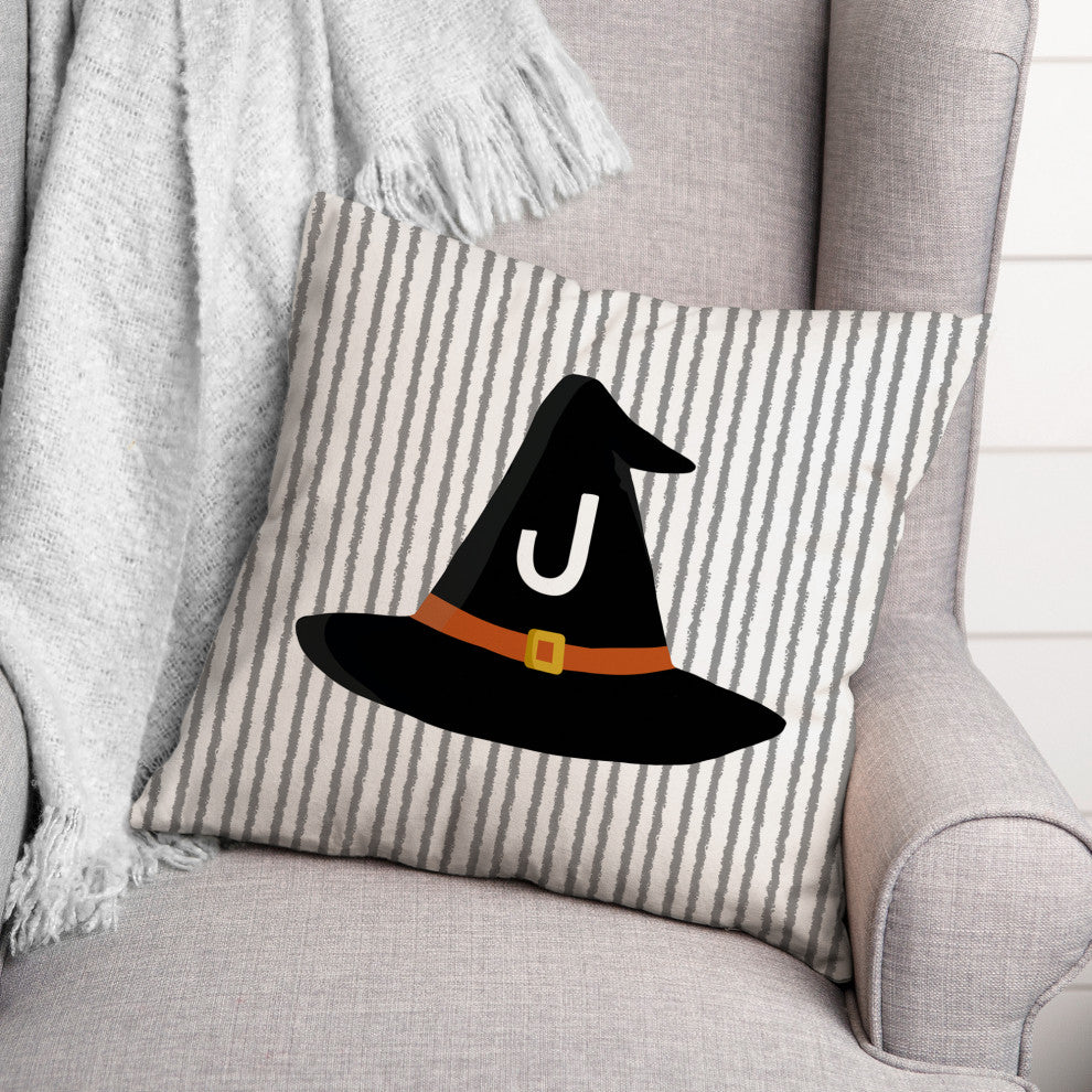 Halloween Monogram Hat J 18x18 Spun Poly Pillow