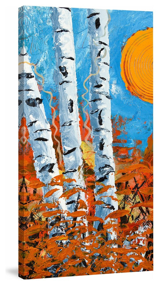 "Birch Bend Autumn" Painting Print on Wrapped Canvas, 30"x60"