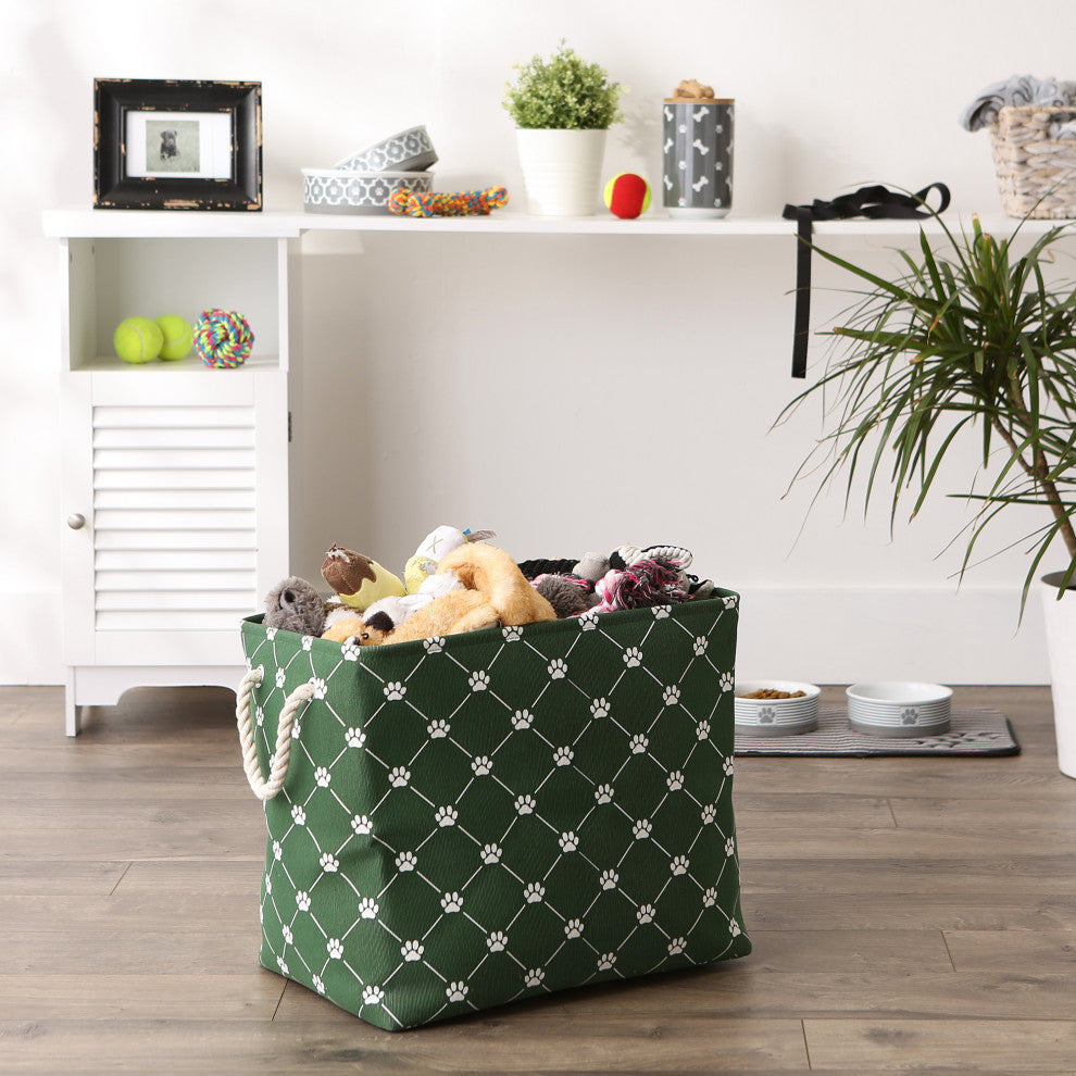 Polyester Pet Bin Trellis Paw Hunter Green Rectangle Large 17.5x12x15