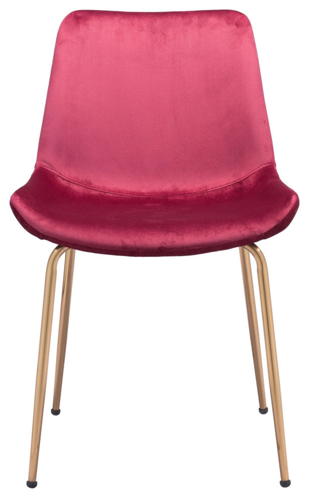 Dining Chair, Set of 2, Steel Metal, Fabric, Red, Gold, Bar Kitchen Pub Bistro