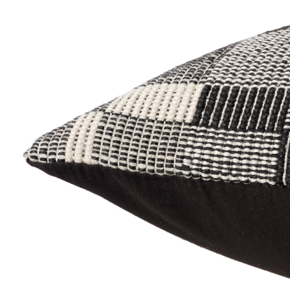 Wren Striped Black/ Cream Pillow 24" Square, Down Fill