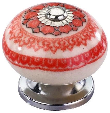 Mascot hardware Ceramic Knob with Red Floral Design - Pack of 10