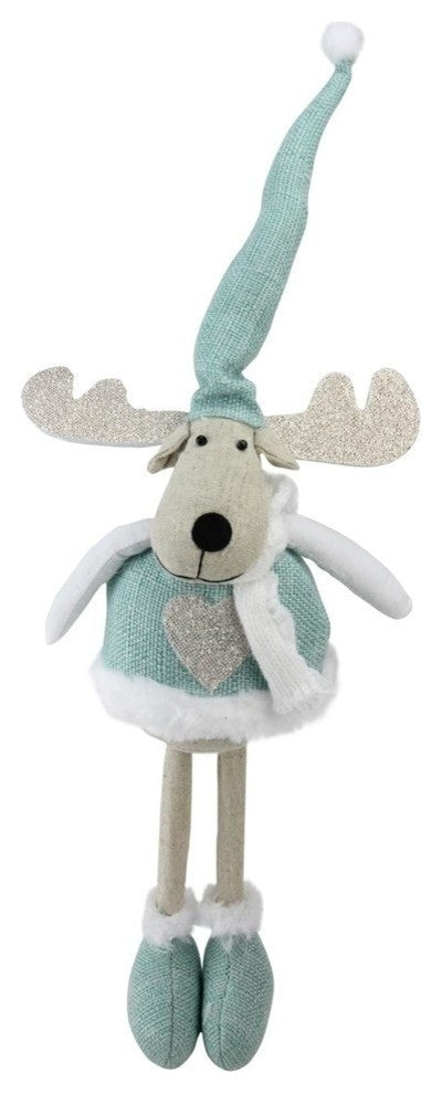 18" Teal and White Standing Moose Tabletop Decoration