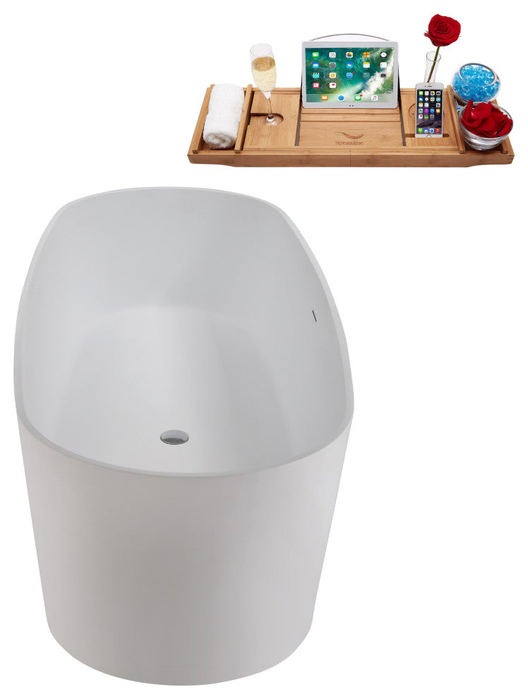 67" Streamline NS5800CH Matte White Stone Resin Bathtub, Tray With Chrome Drain