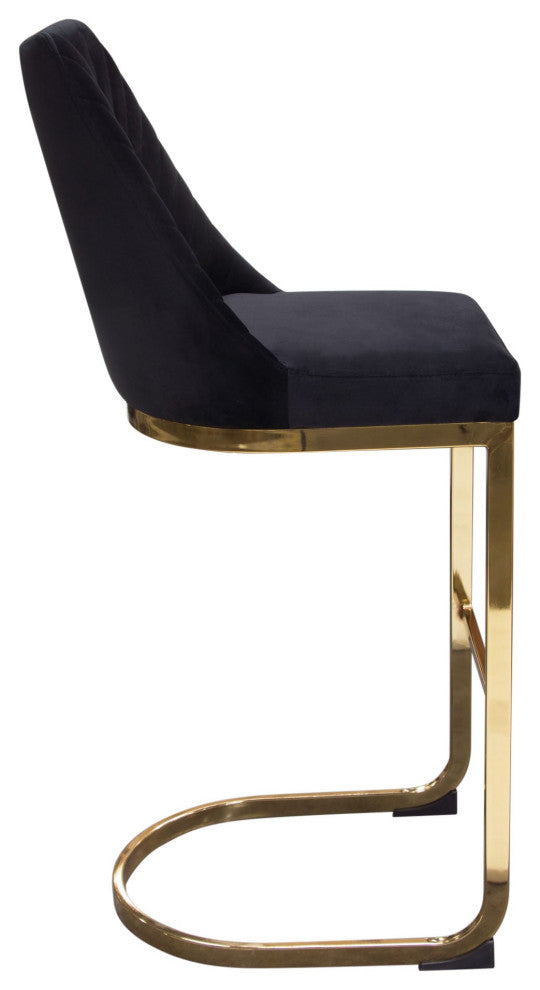 Vogue 2 Bar Height Chairs With Gold Metal Base, Black Velvet