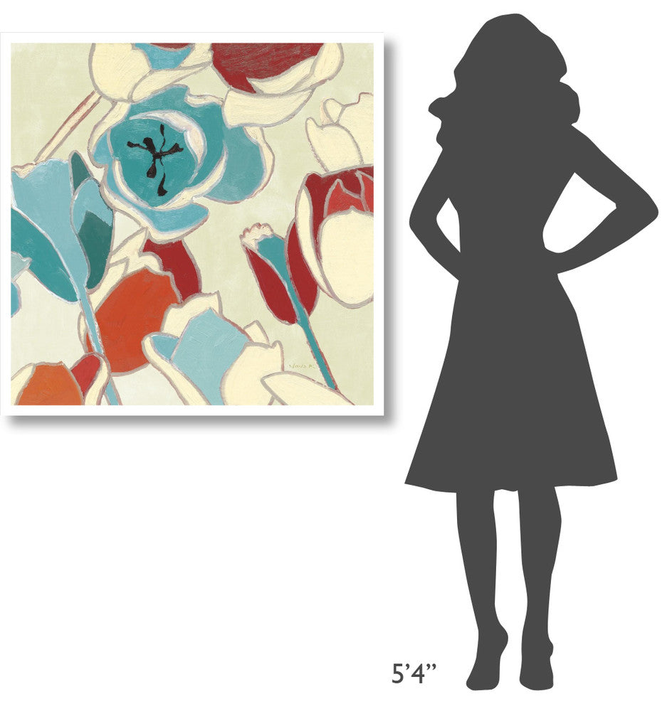 "Cloisonne Tulipe I Turquoise Vignette" Paper Print by Shirley Novak, 38"x38"