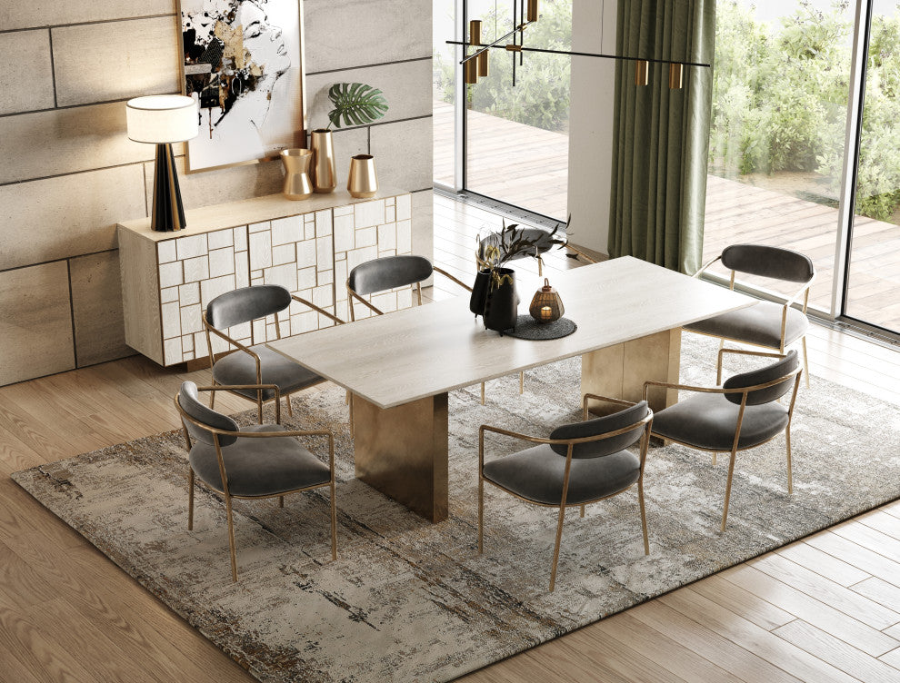Modrest Baird Modern Grey Velvet, Brass Dining Chair