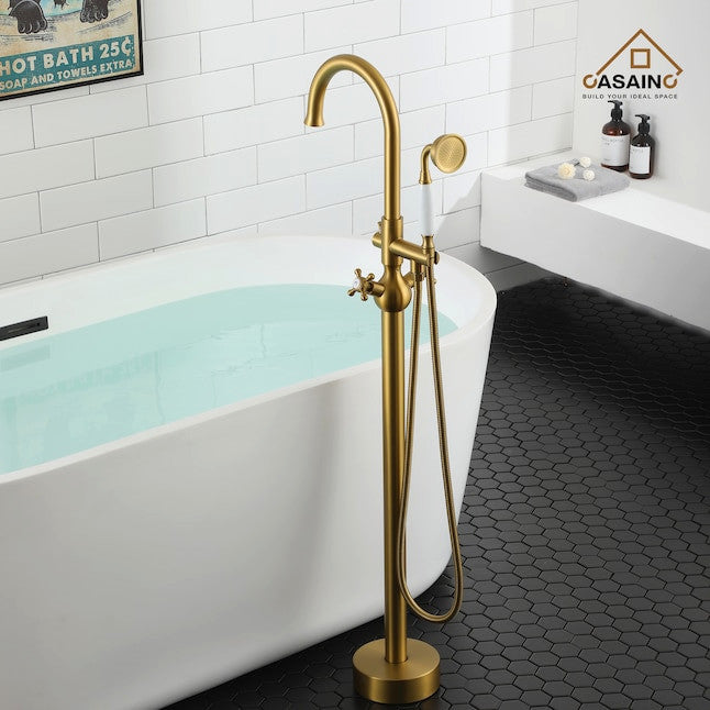 Freestanding Bathtub Faucet Hand Shower Vintage Floor-Mount Tub Faucet 2-Handle
