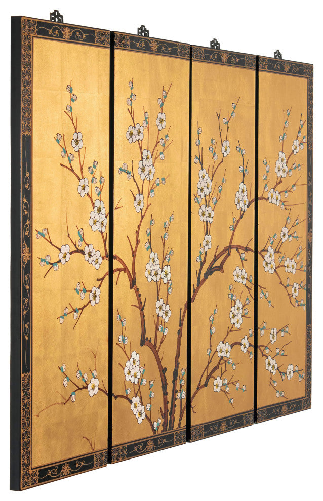 Gold Lacquer Wall Plaque Cherry Blossom