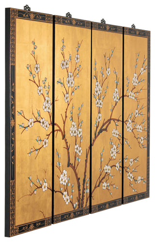 Gold Lacquer Wall Plaque Cherry Blossom