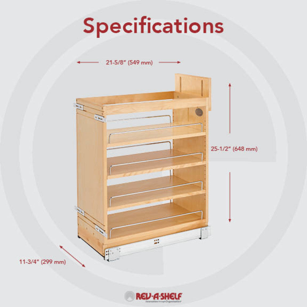 Wood Base Cabinet Pull Out Organizer With Soft Close, 11.75"