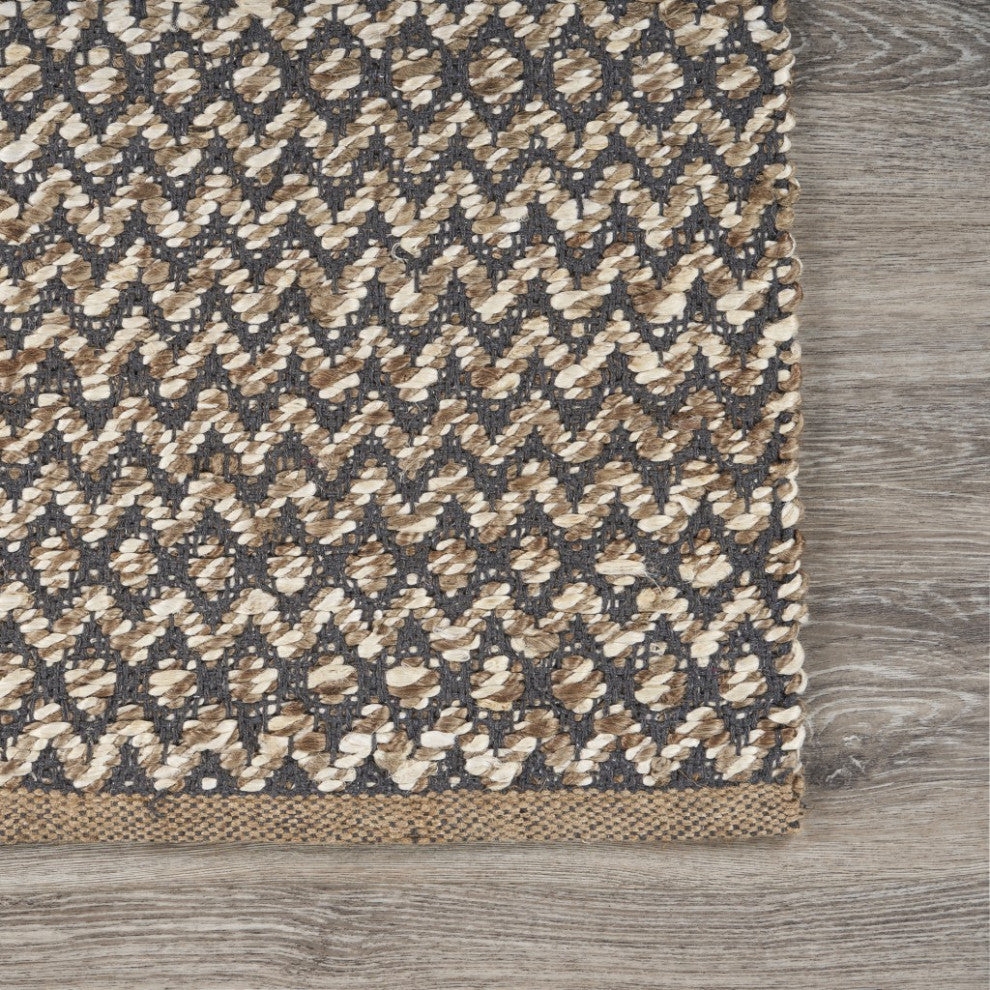 6'' Natural and Gray Chevron Hand Woven Jute Runner Rug