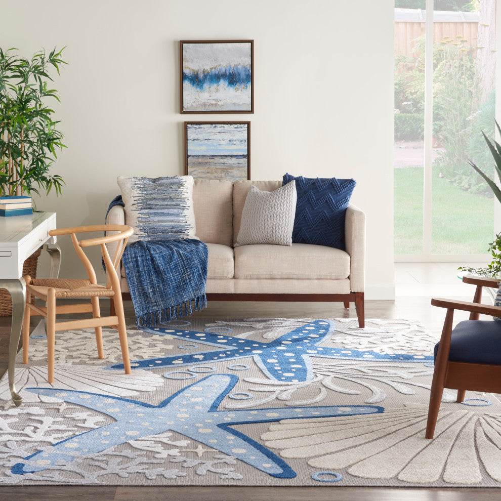 Nourison Aloha 7' x 10' Blue/Grey Coastal, Nautical & Beach Area Rug