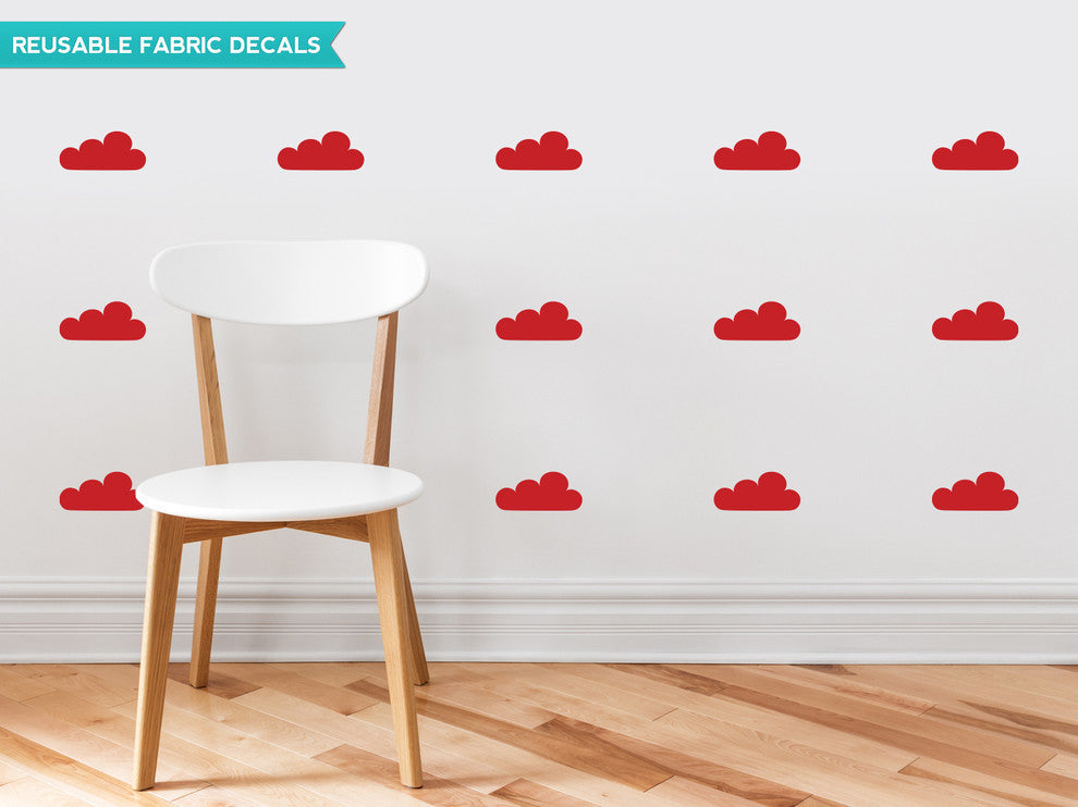 Clouds Fabric Wall Decals, Set of 18 Clouds, Red