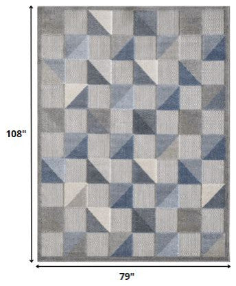 7"x9" Blue Gray Triangle Indoor Outdoor Area Rug