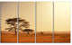 Trees in African Landscape, African Landscape Canvas Print, 48"x28", 4 Panels